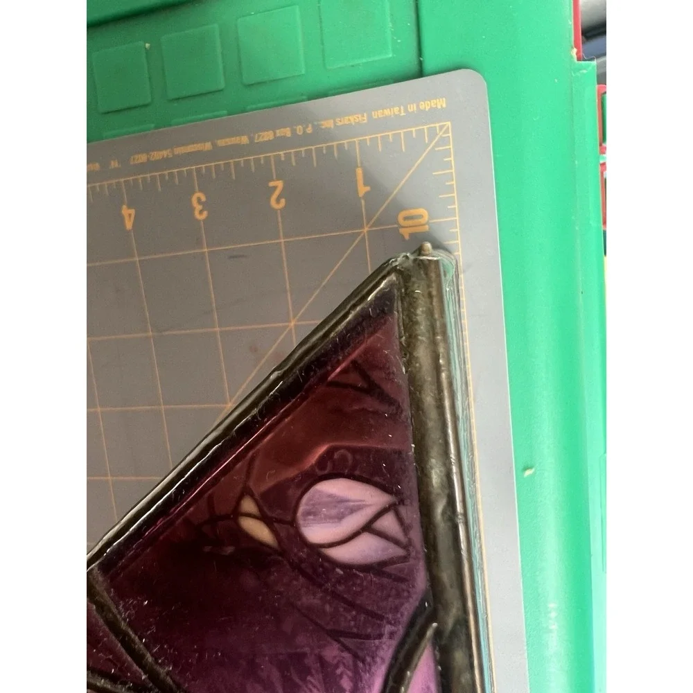 Handmade Stained Glass Rose Jewelry Box Purple Amethyst Triangle Trinket Box